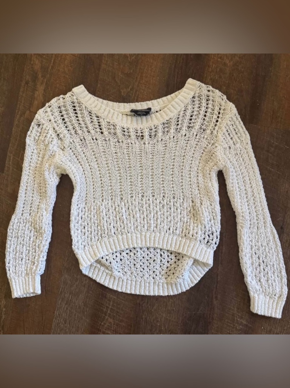 BEBE Y2K Vintage High-Low Size Small Cream Open-Weave Scoop Neck Sweater Knitted